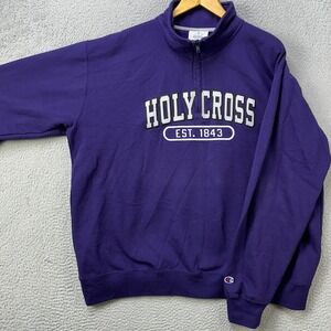 Holy Cross Mens 2XL Sweatshirt Pullover Purple Quarter Zip Casual Champion EUC